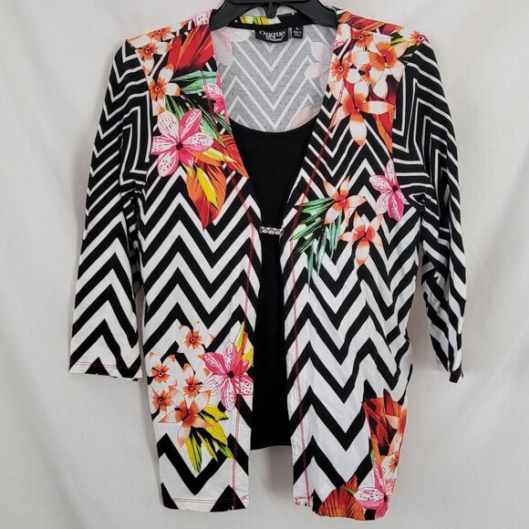 Onque Casuals Tops - Onque Casual Blouse Large Retro 90s Colorful Floral layered grannycore art BOHO